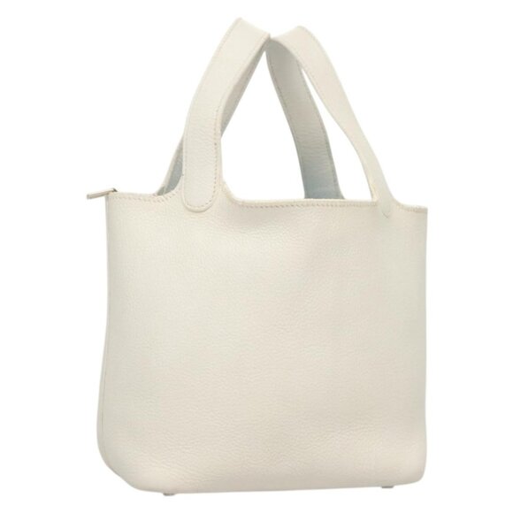 HERMES Picotan PM Hand Bag Leather White Silver Auth bs22497 - Picture 1 of 16